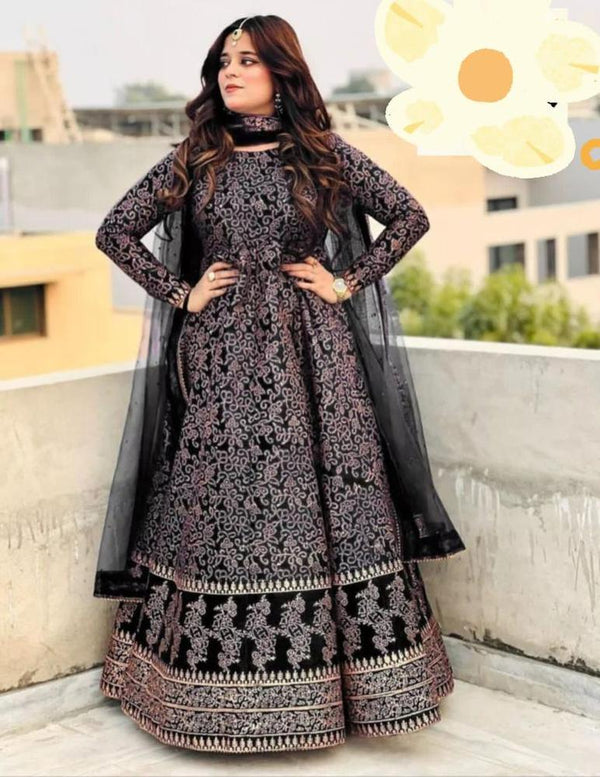 Women Katan Silk Maxi Suit Set with Dupatta 3cm