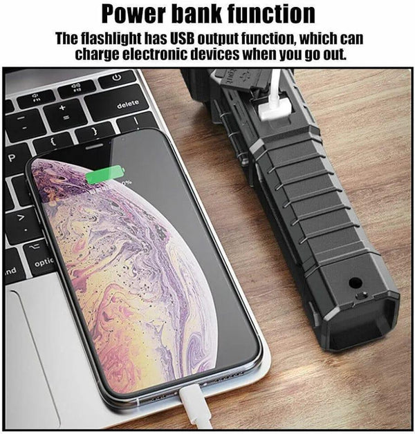 Rechargeable LED Torch Light Black 500mAh Camping Emergency