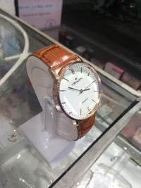 Men's Leather Watch with Green Strap & Gold Dial