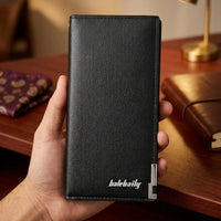 Unisex PU Leather Long Wallet Black Brown 6 Pockets
