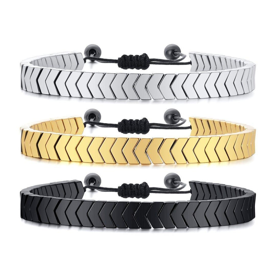 Men's Chevron Bracelet Crystal Silver Golden Black Adjustable