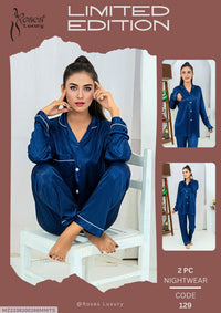 Women Silk Night Suit Black 2 Pcs V-Neck