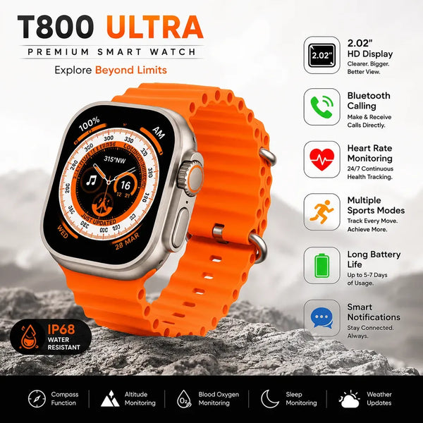 T800 Ultra Smart Watch Yellow Black HD Bluetooth Health Tracker