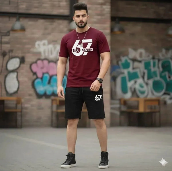 Men Printed Track Suit 2Pcs Polyester Summer 2 colors