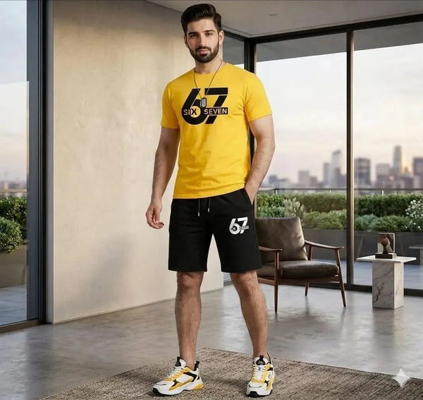 Men Printed Track Suit 2Pcs Polyester Summer 2 colors