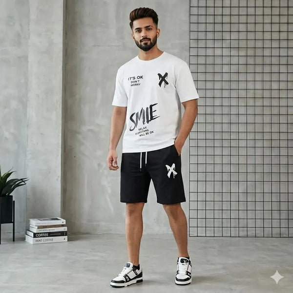 Men Printed Track Suit 2Pcs Polyester Summer