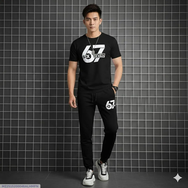 Men Printed Track Suit 2Pcs Polyester Summer