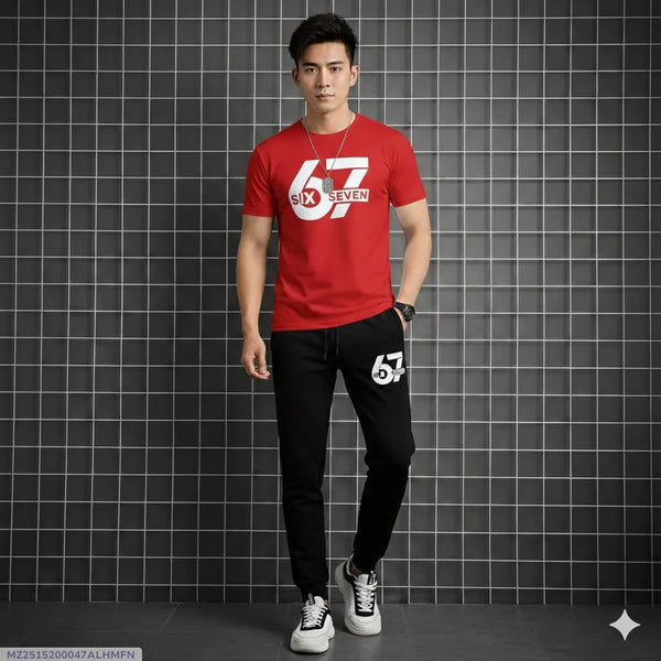 Men Printed Track Suit 2Pcs Polyester Summer