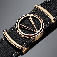 Men Leather Belt Black Gold Buckle Casual Business