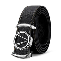 Men Leather Belt Black Gold Buckle Casual Business