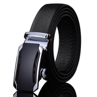 Men Black Leather Automatic Buckle Belt