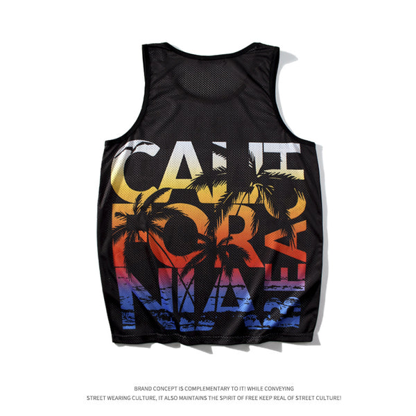 Men 3D Print Sleeveless Vest Summer Silk Golden California