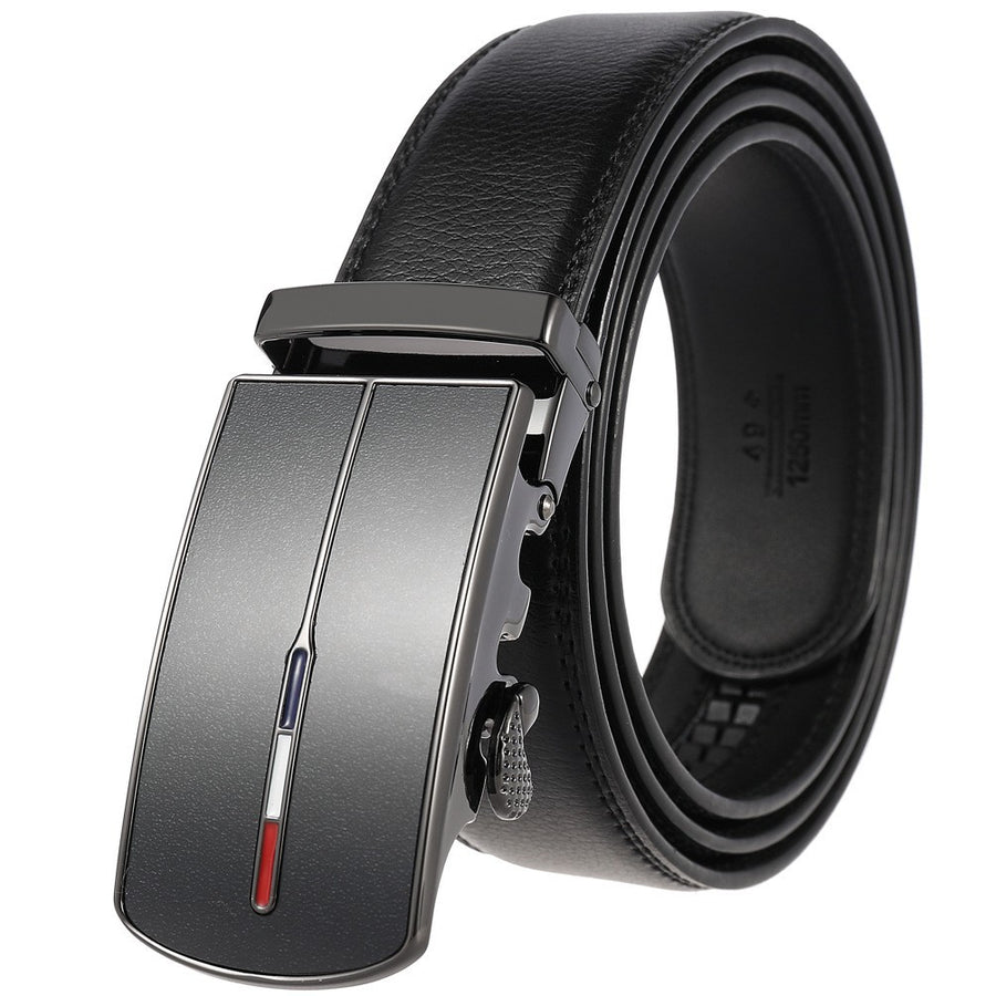 Men Black Leather Automatic Belt 100-135CM