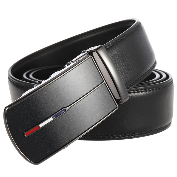Men Black Leather Automatic Belt 100-135CM