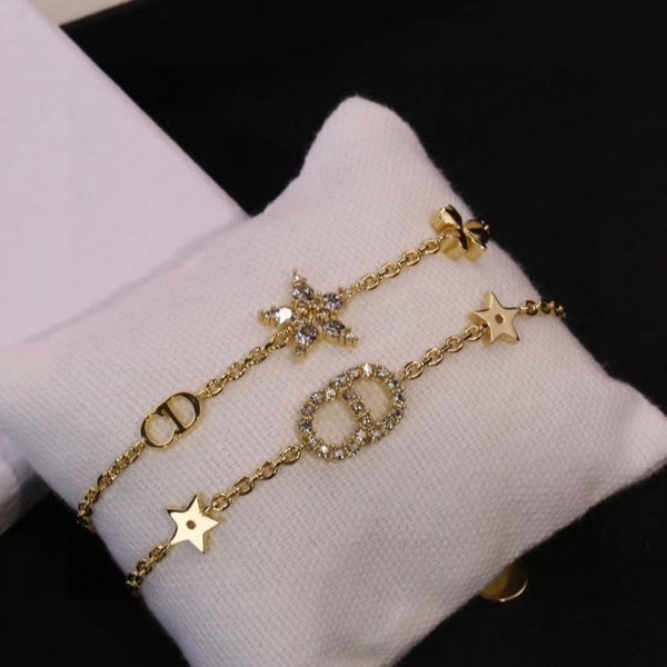 Gold Star & CD Charm Bracelet Set for Women
